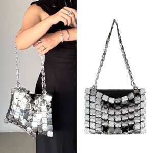 Paco Rabanne Square 1969 Chainmail And Leather Shoulder Bag in Silver